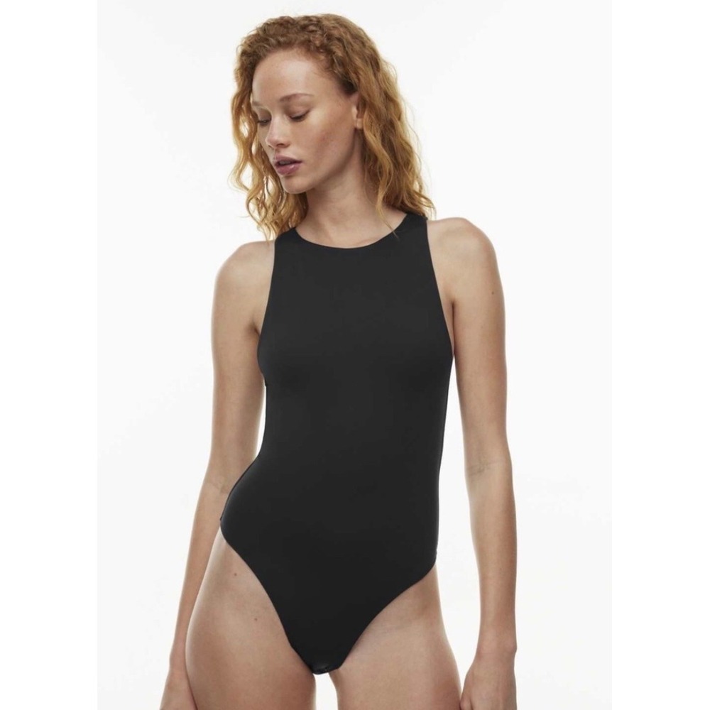 Aritzia Babaton Black High Neck Sleeveless Thong Bodysuit - Modern Minimalist
